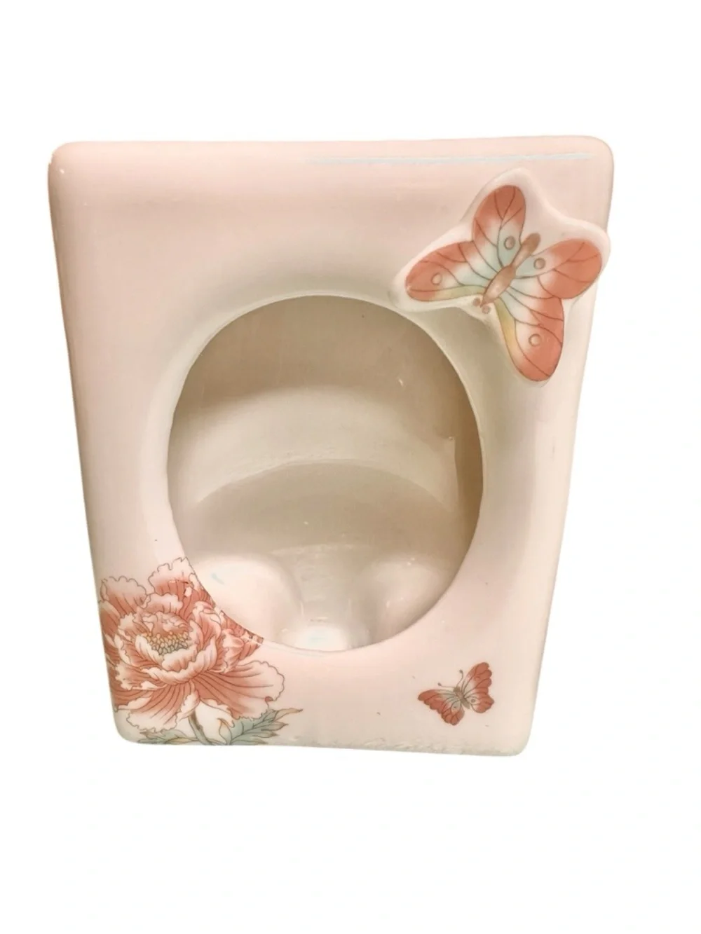 Vintage Chinoiserie Porcelain Oval Picture Frame 3 D Butterfly Japan Set of 2